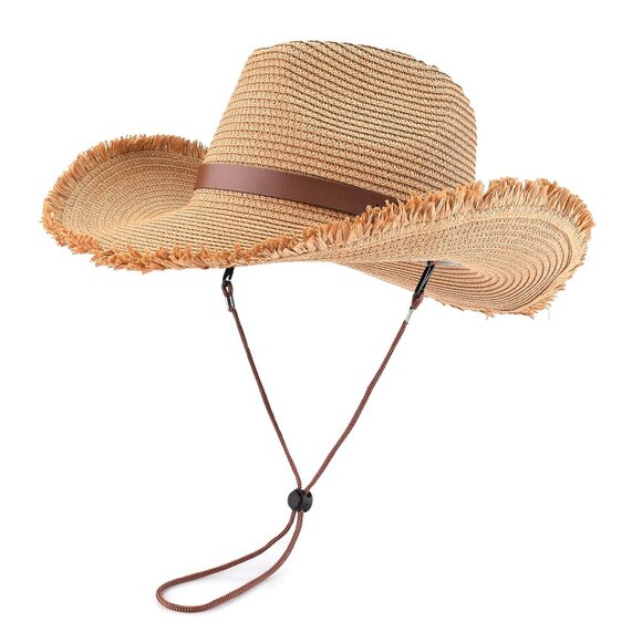 Adjustable Straw Cowboy Hat Shapeable Wide Brim Sun Hat  display picture 3